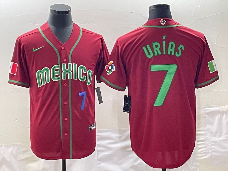 Men 2023 World Cub Mexico 7 Urias Red Nike MLB Jersey9